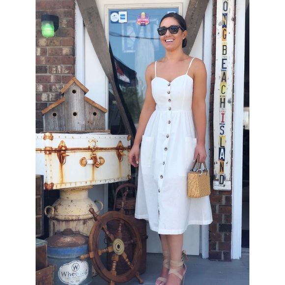 🆕Demi Ivory Button Front Linen Midi Dress - Picture 5 of 6